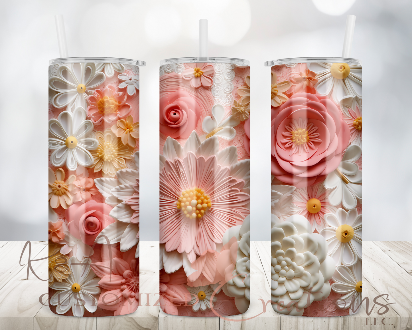 3D Pink Flowers 20oz Tumbler