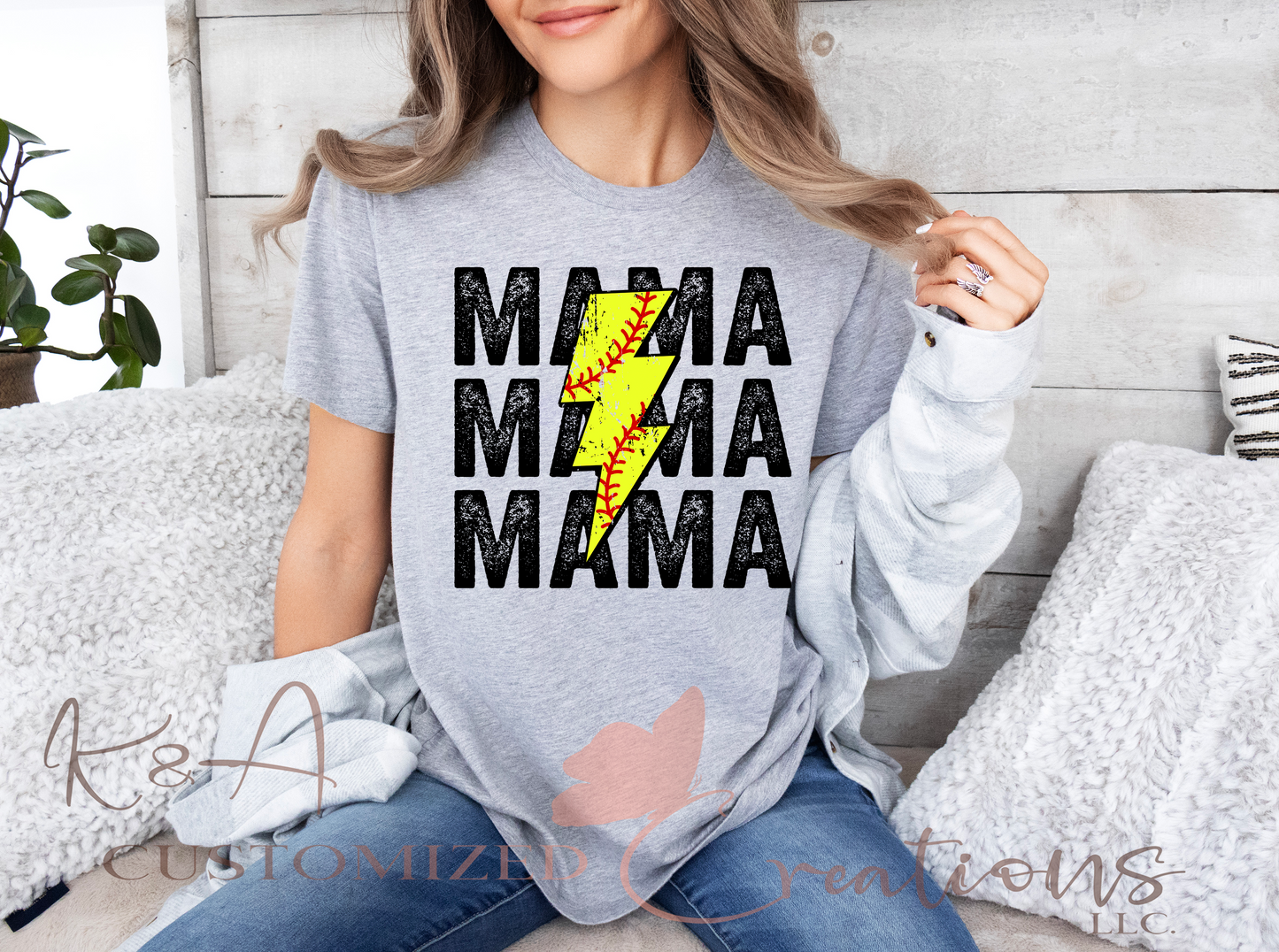Mama Softball Bolt Tee