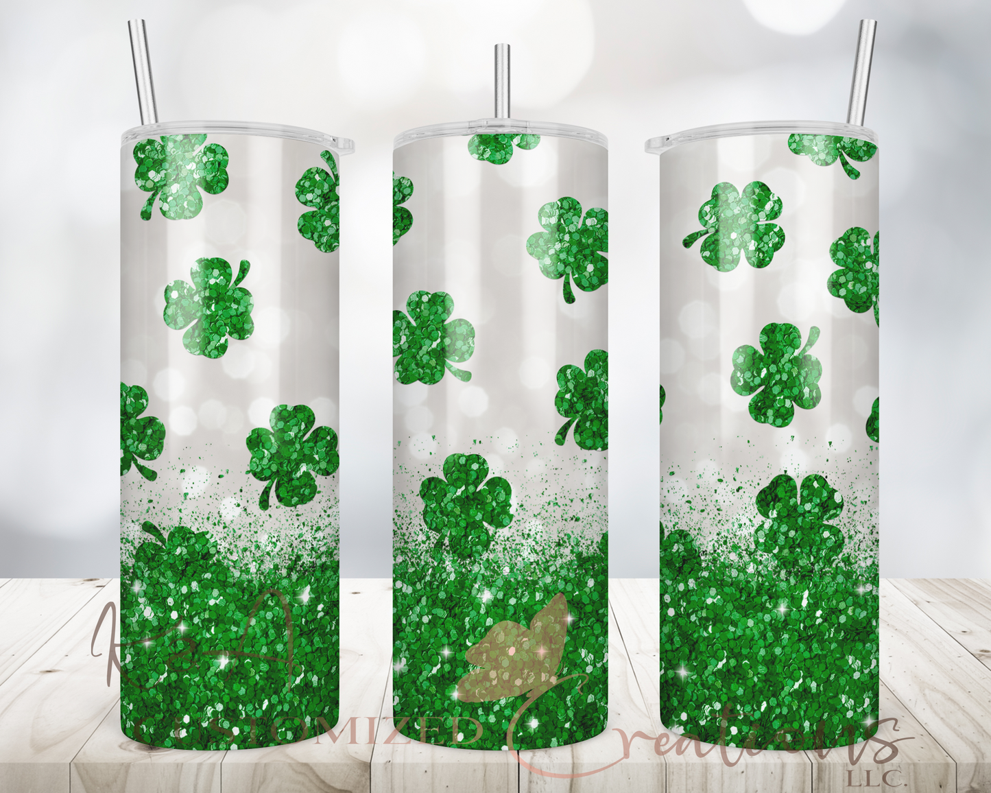 Green Glitter Clover 20oz Tumbler
