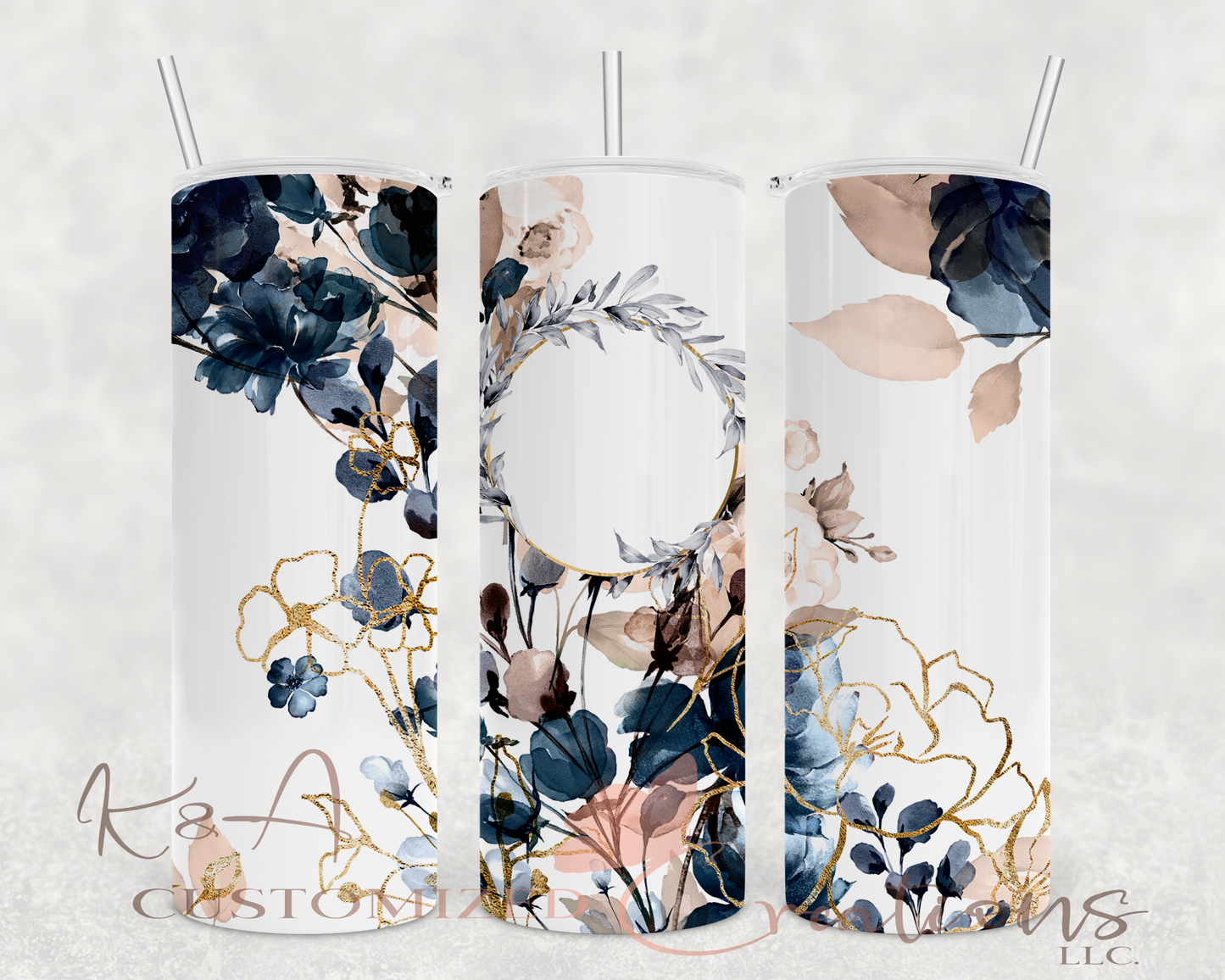 Custom Navy Floral 20oz Tumbler