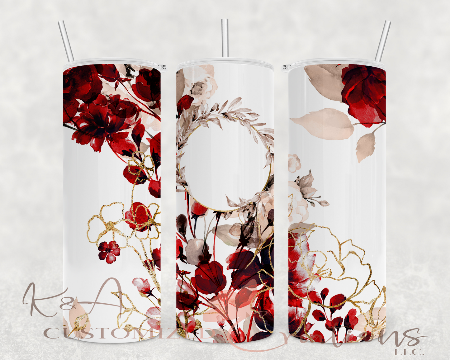 Custom Maroon Floral 20oz Tumbler