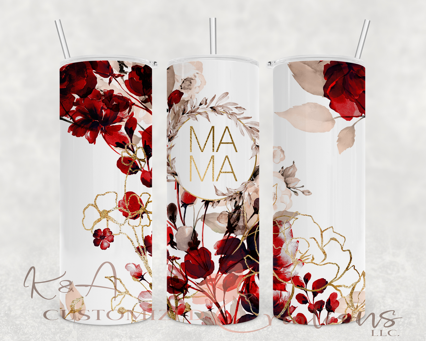Floral Maroon Mama 20oz Tumbler