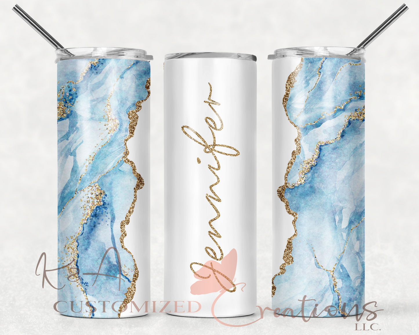 Sky Blue & Gold Marble 20oz Tumbler