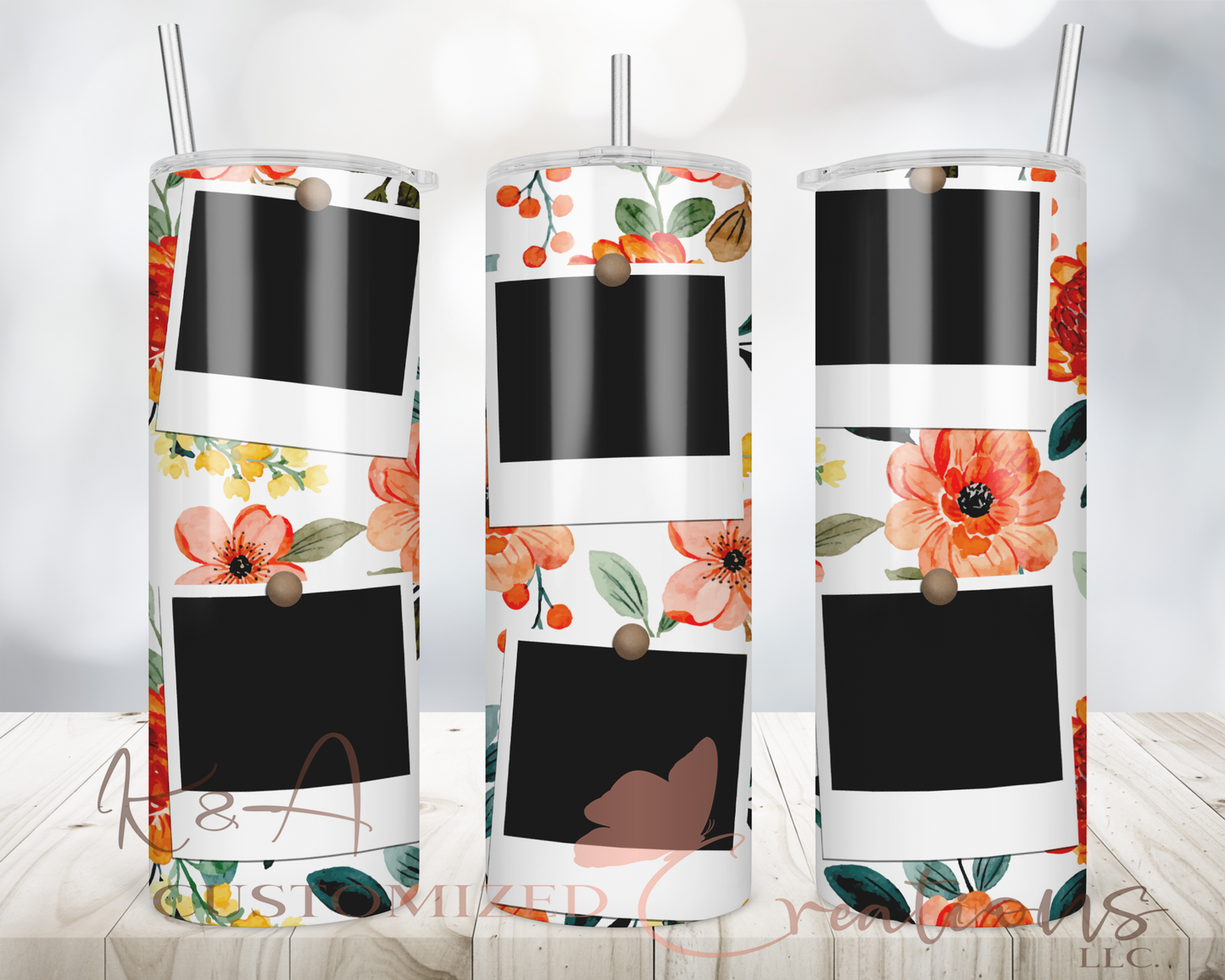 Orange Floral Photo 20oz Tumbler