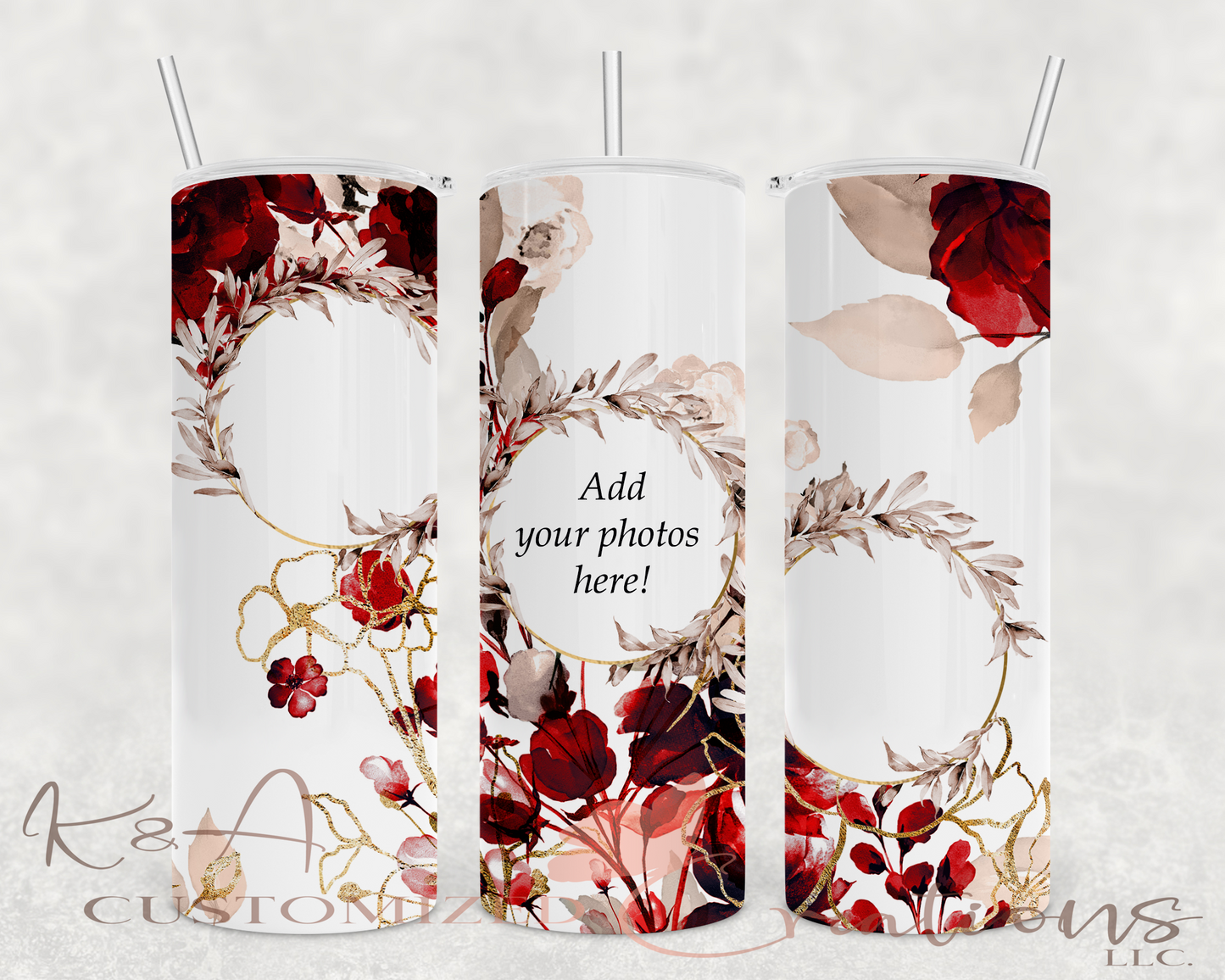 Maroon Floral Photo 20oz Tumbler