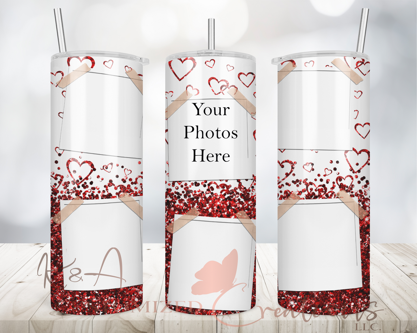 Glitter Hearts Photo 20oz Tumbler