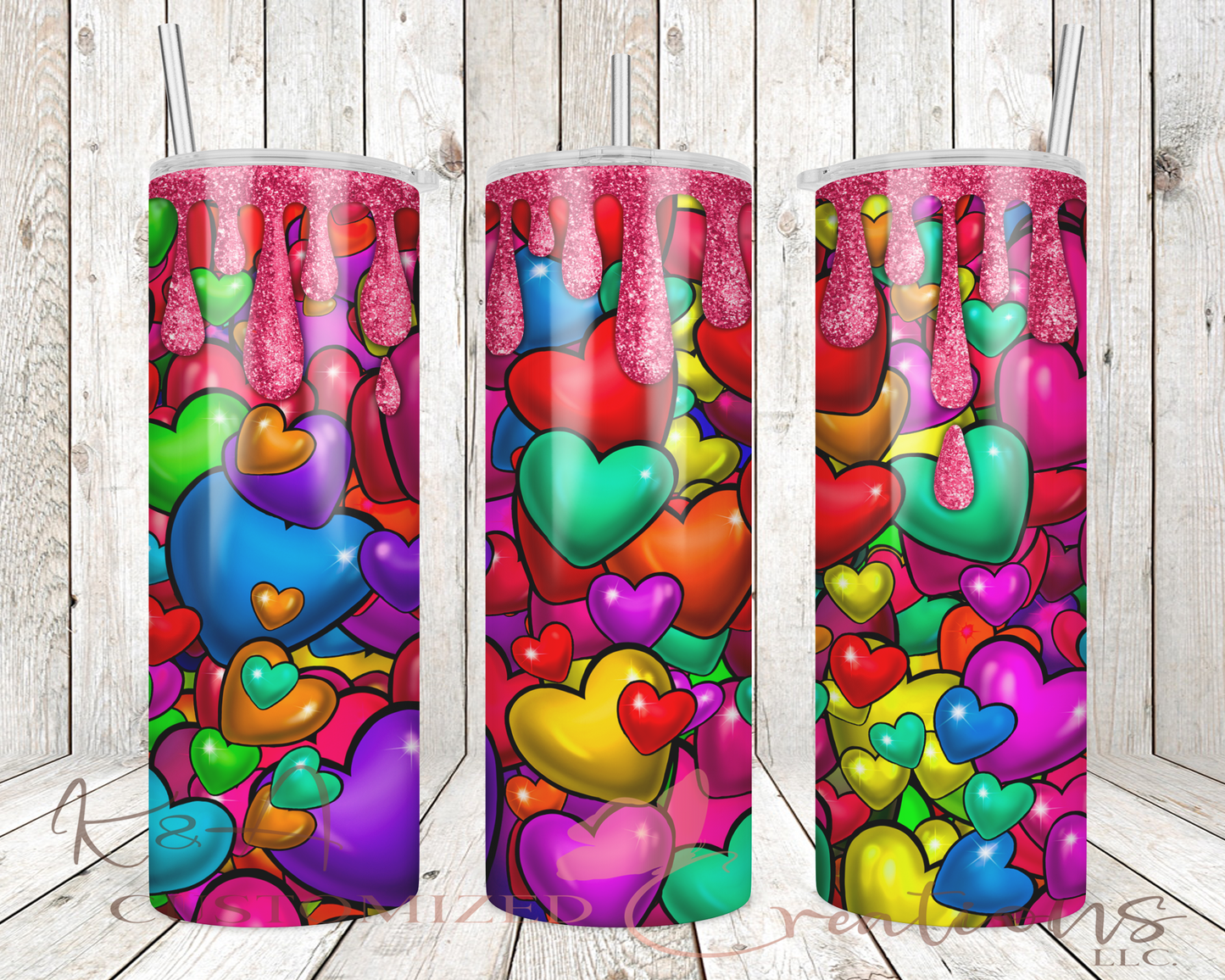 Glitter Drip Hearts 20oz Tumbler