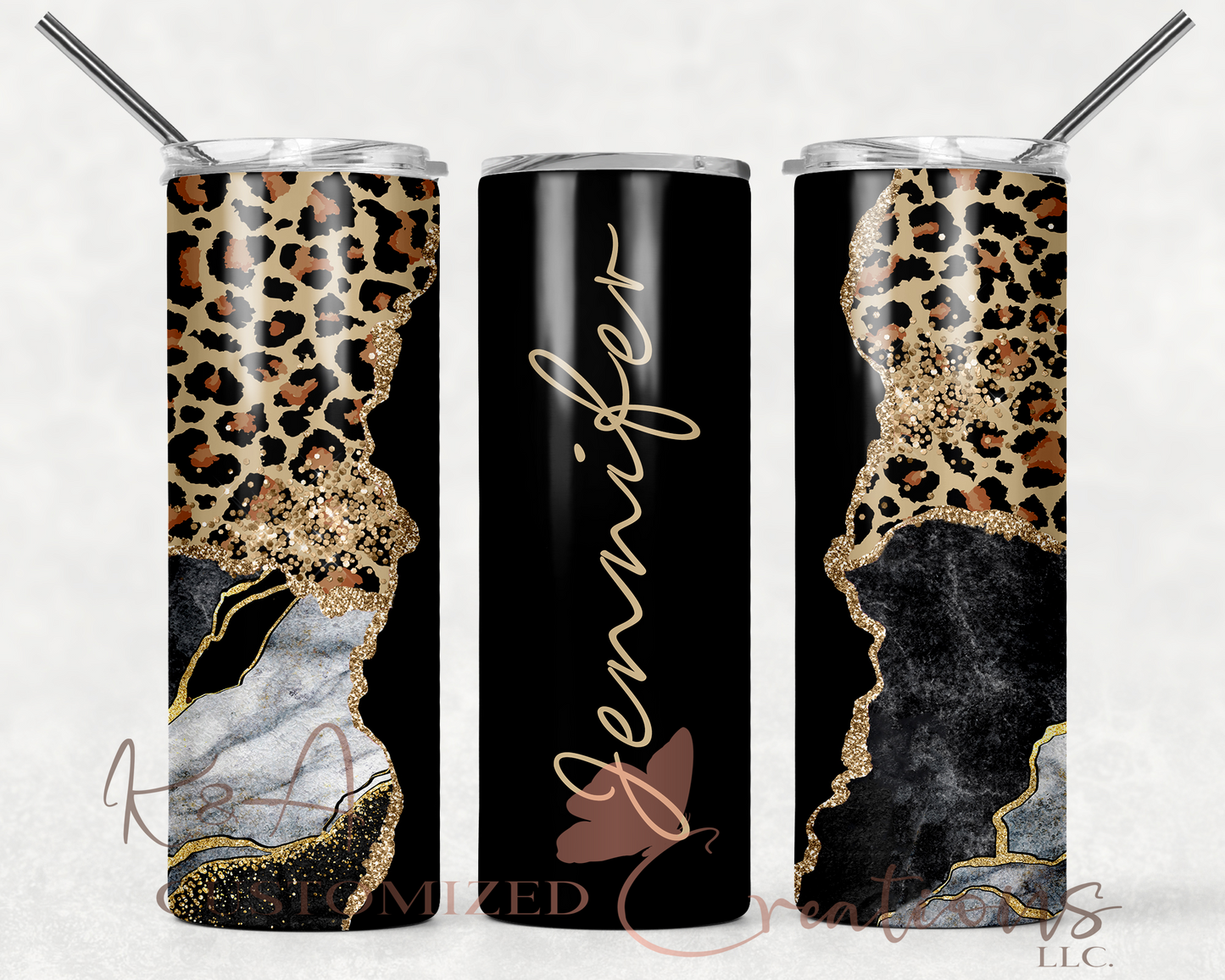 Black & Leopard Marble 20oz Tumbler