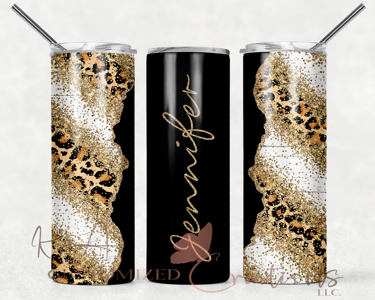 Black Leopard & Gold Marble 20oz Tumbler