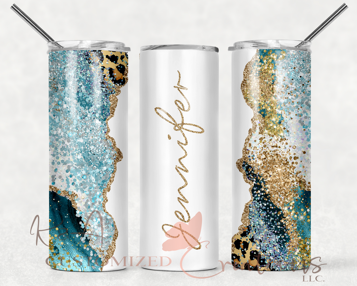 Muti Blue Leopard Marble 20oz Tumbler