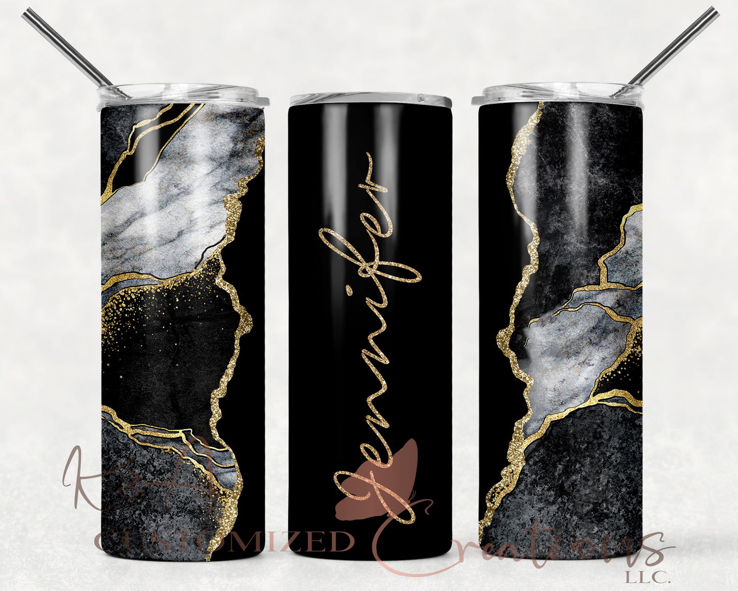 Multi Marble Black 20oz Tumbler