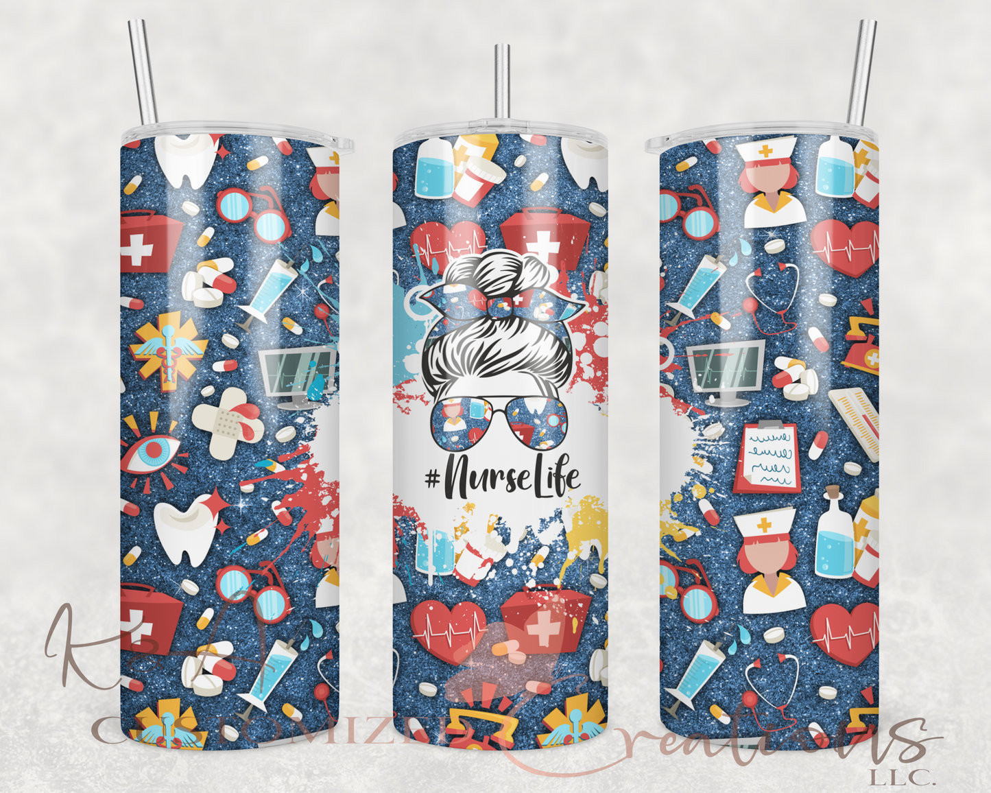 Nurse Life Blue Glitter 20oz Tumbler