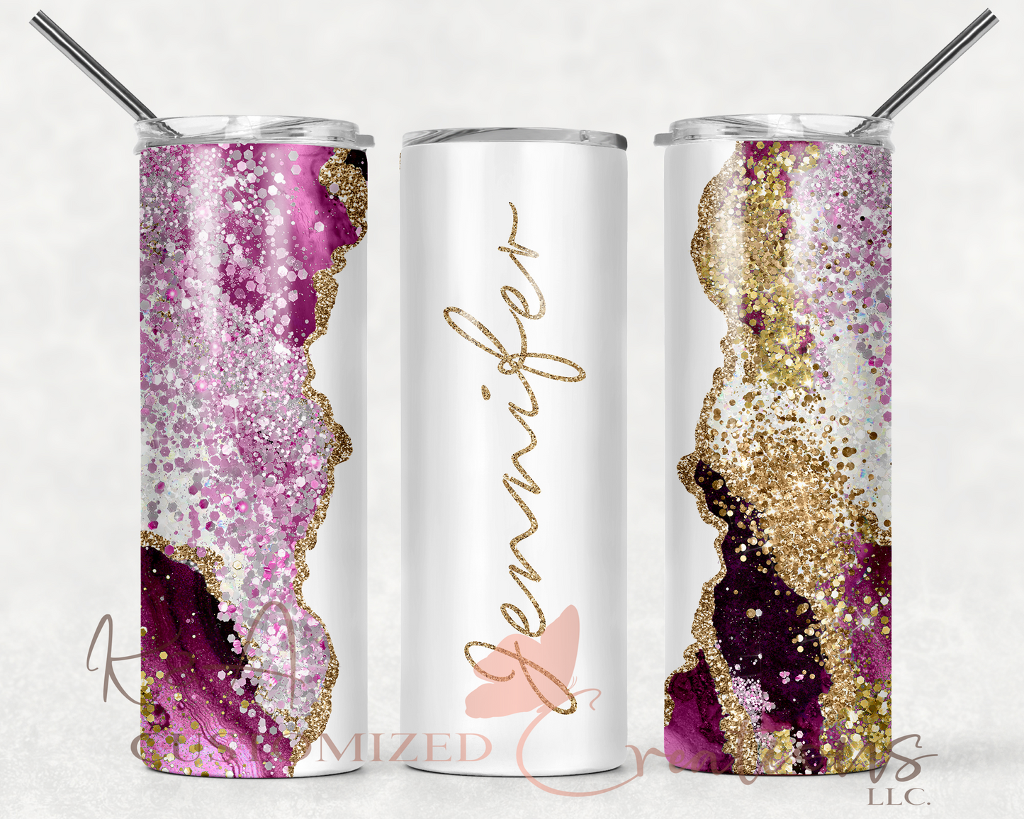 Purple & Multi Glitter Marble 20oz Tumbler