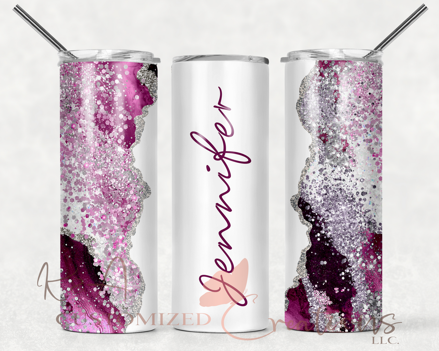 Purple & Silver Glitter Marble 20oz Tumbler
