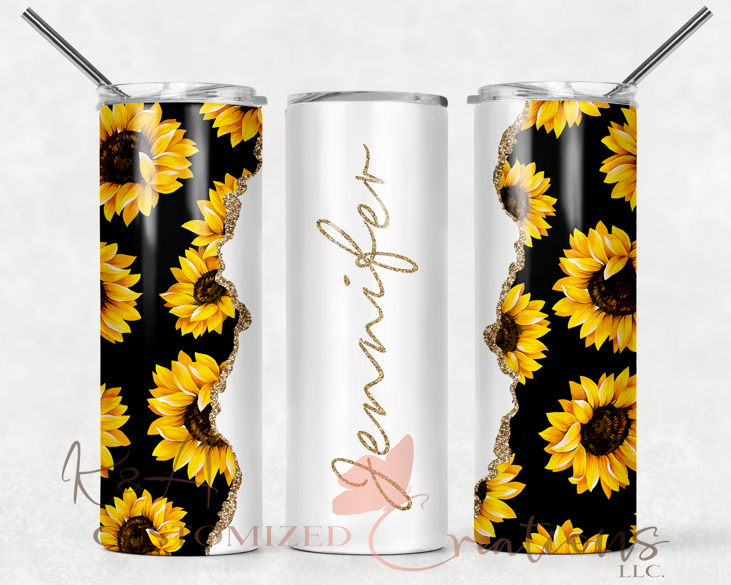 Gold Glitter Sunflower 20oz Tumbler