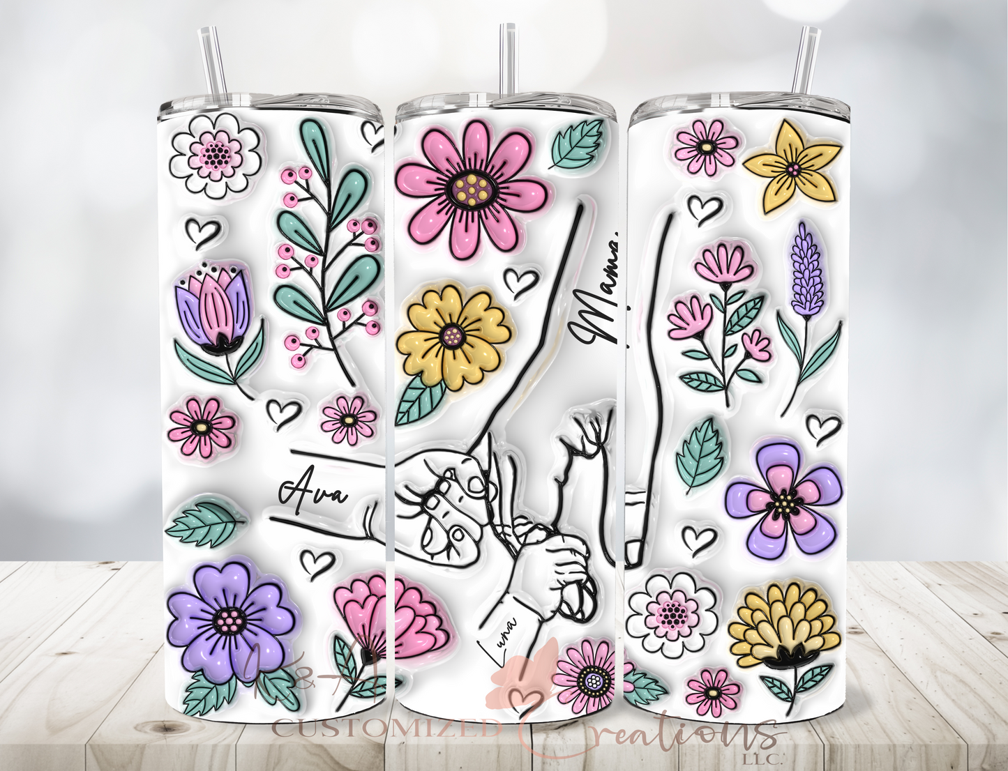 Personalized Floral Hand 20oz Tumbler