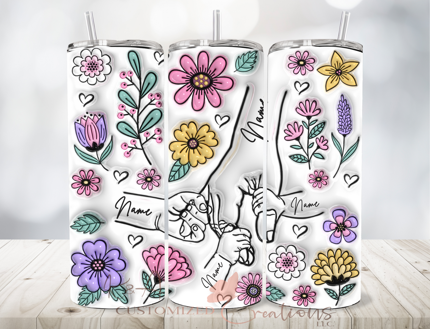 Personalized Floral Hand 20oz Tumbler