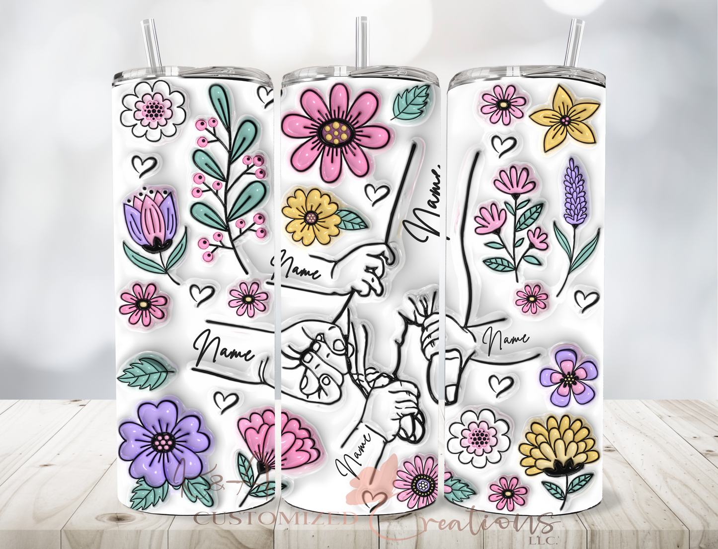 Personalized Floral Hand 20oz Tumbler
