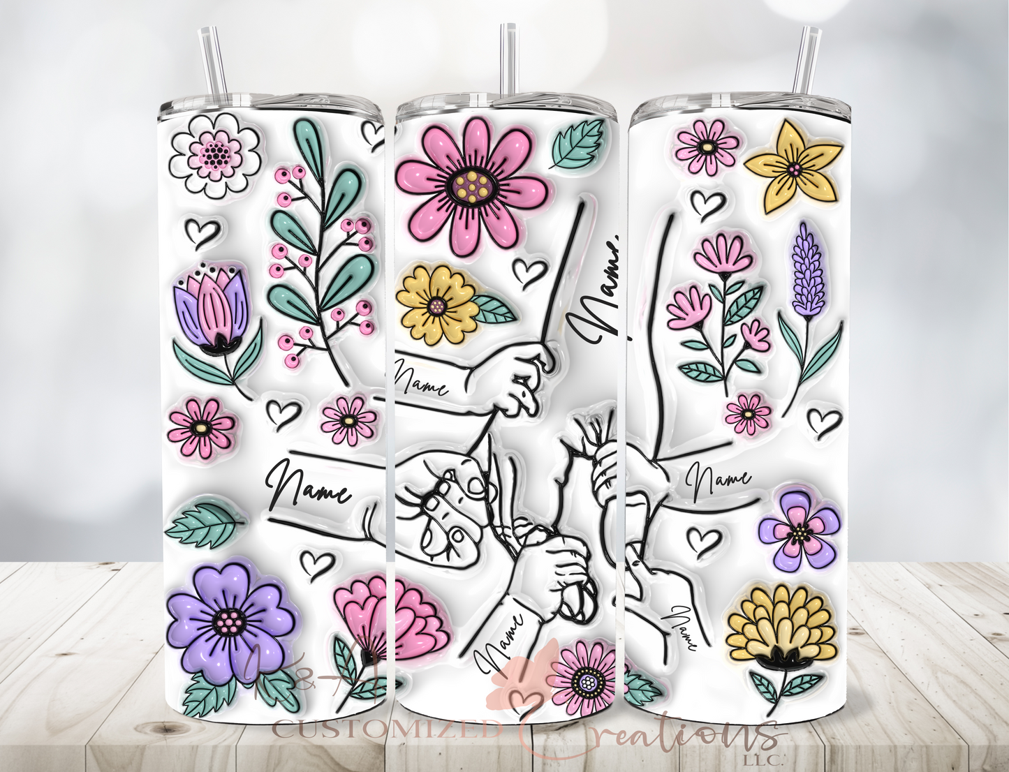 Personalized Floral Hand 20oz Tumbler