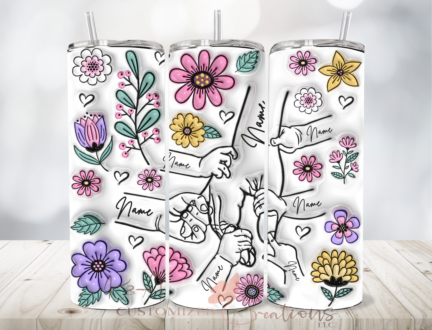 Personalized Floral Hand 20oz Tumbler
