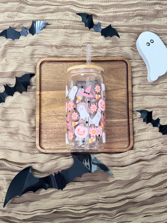 Boo-tiful In Pink 16oz Glass Tumbler