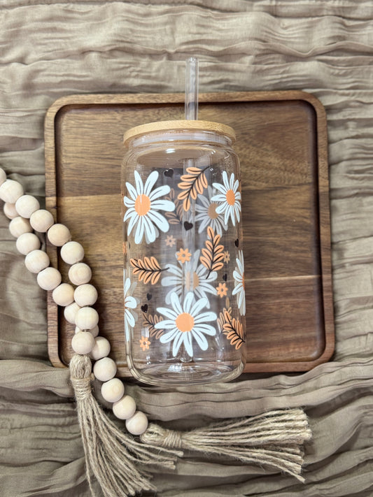 Autumn Daisy 16oz Glass Tumbler