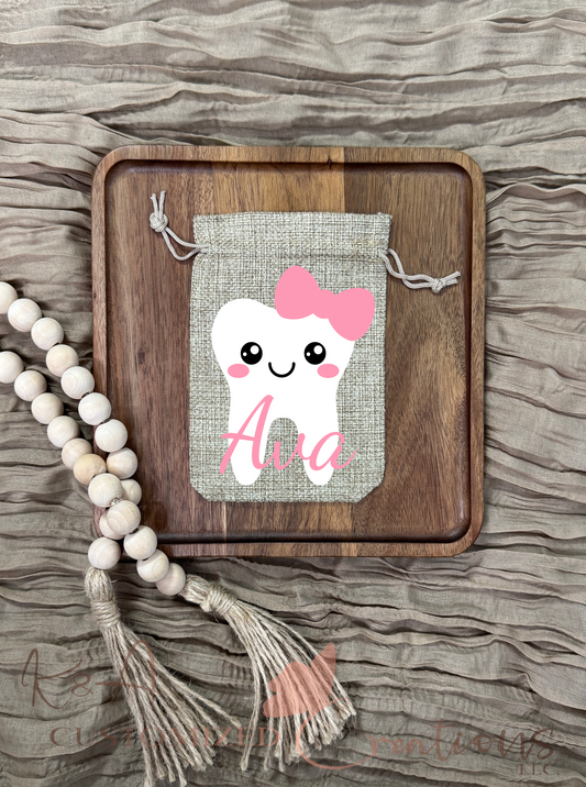 Pink Bow Tooth Fairy Bag