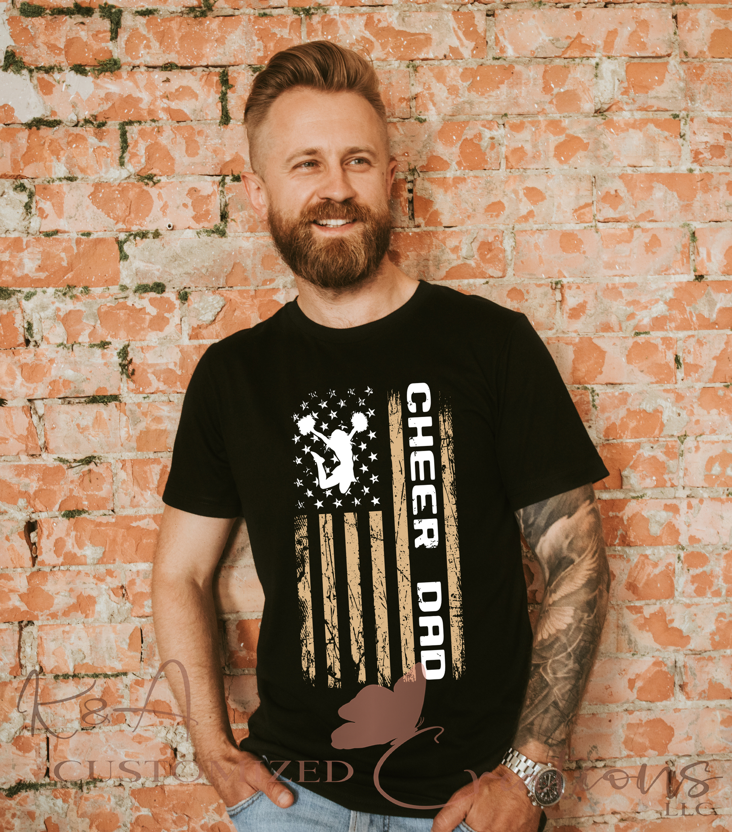 Cheer Dad Gold Flag Tee