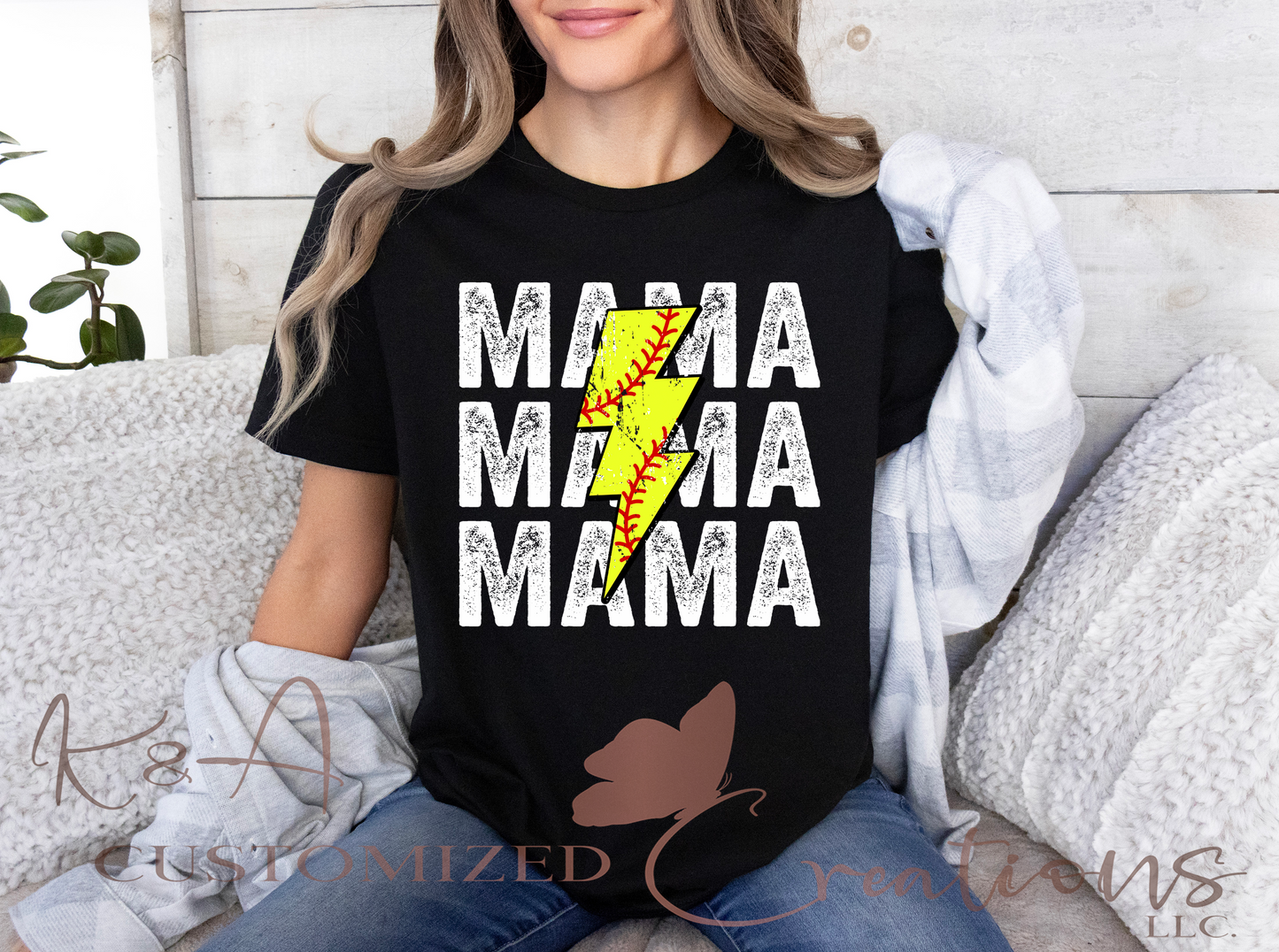 Mama Softball Bolt Tee