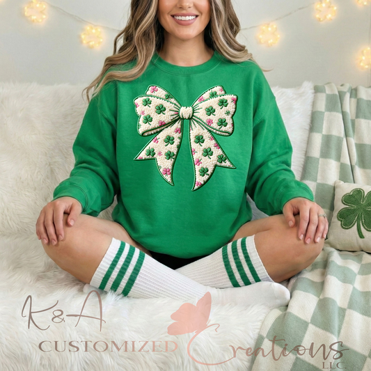 St. Patty's Faux Yarn Bow Crewneck