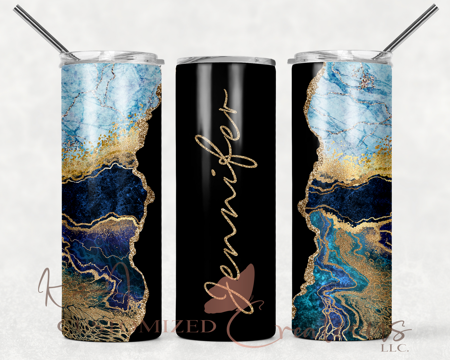Blue, Black & Gold Marble 20oz Tumbler