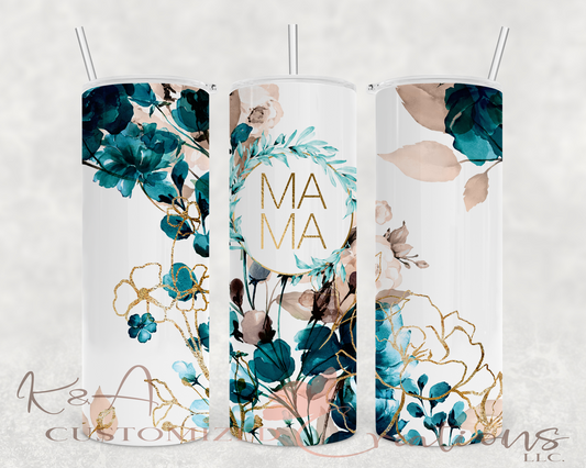 Teal Floral Mama 20oz Tumbler