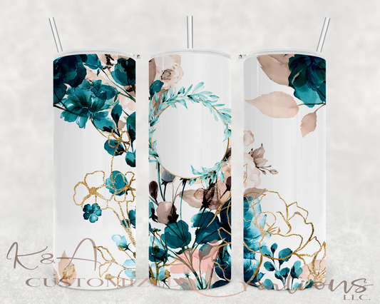 Custom Teal Floral 20oz Tumbler
