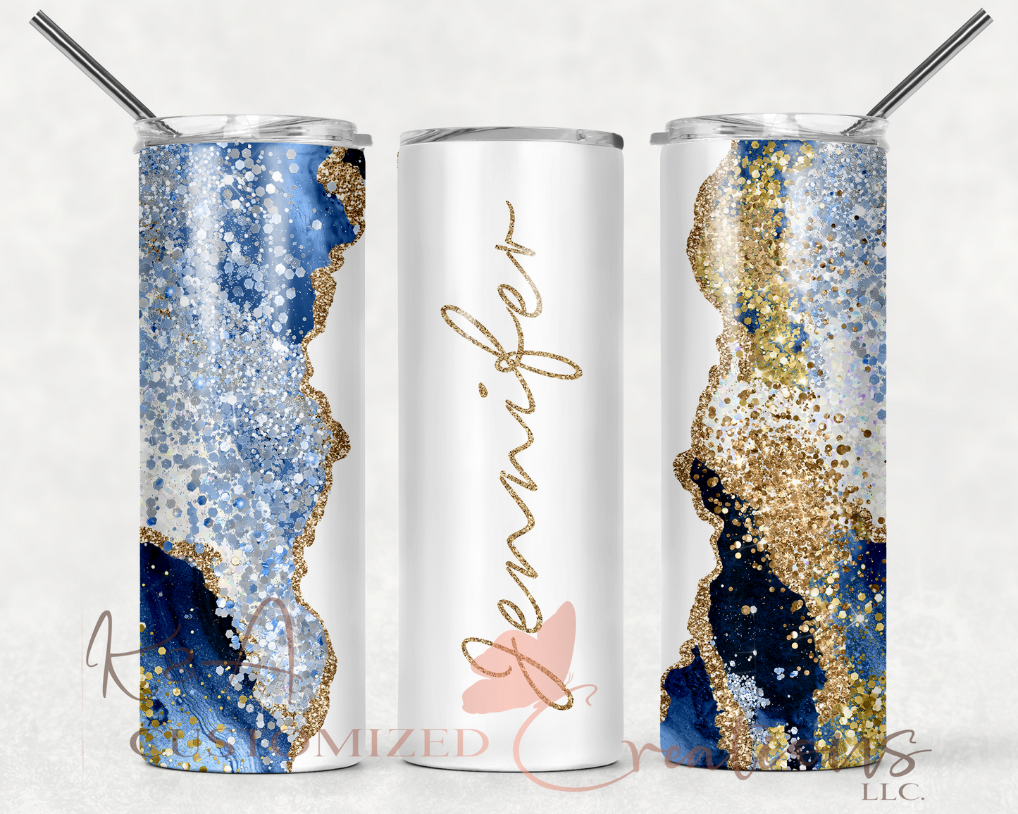 Blue Glitter Marble 20oz Tumbler