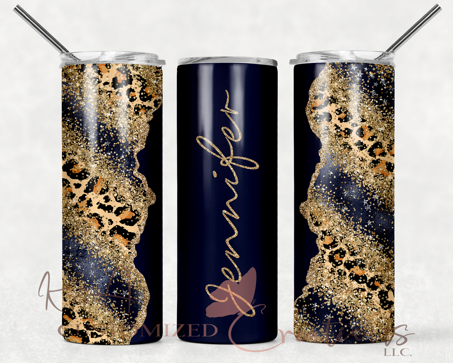 Leopard Navy Marble 20oz Tumbler