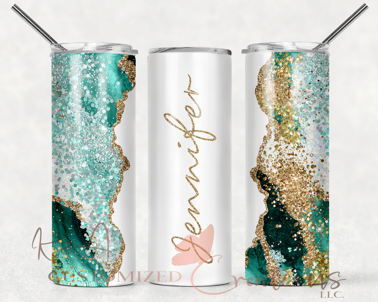 Aqua & Gold Marble 20oz Tumbler