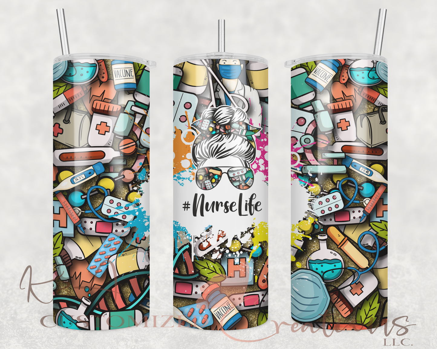 Nurse Life Gold Glitter 20oz Tumbler